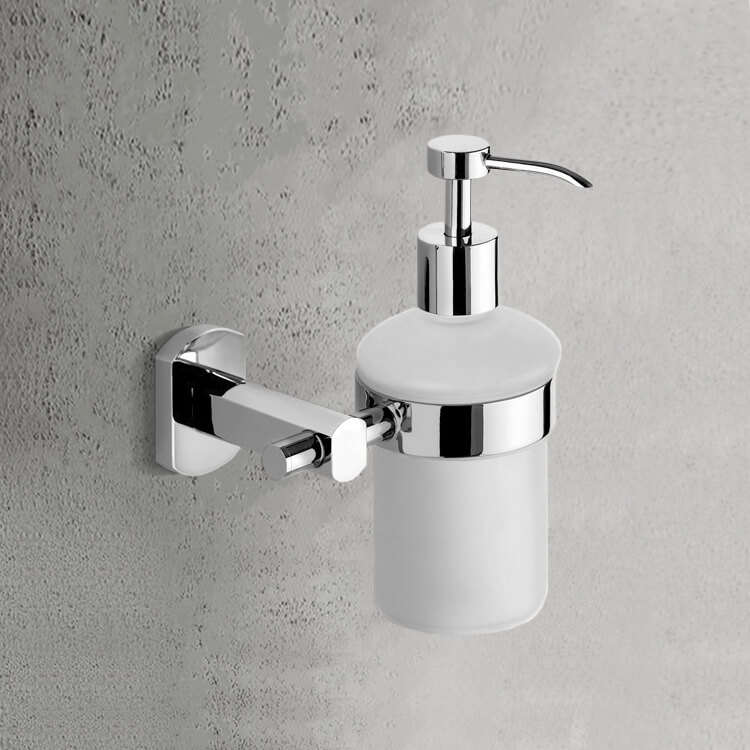 Soap Dispenser, Gedy ED81-13, Wall Mounted Round Frosted Glass Soap Dispenser